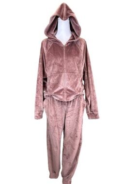 Victoria’s Secret Velour Tracksuit Dusty Rose Rhinestone Stripe Jogger Set S M